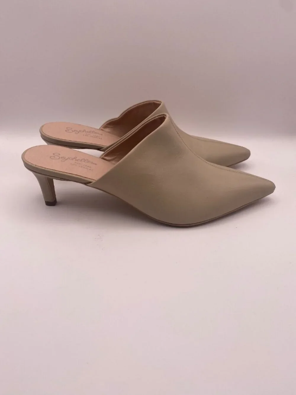 Seychelles Women's Obsession Beige Leather Pointy Toe Heel Mule Sz 10